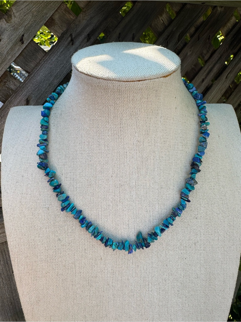 Turquoise and Blue Lapis Chip Necklace with Sterling Lobster Clasp Boho Indie
